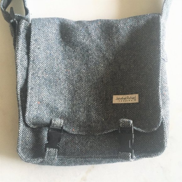 New! Jonathan Richard Ireland neutral grey & black tweed messenger bag - Picture 8 of 13